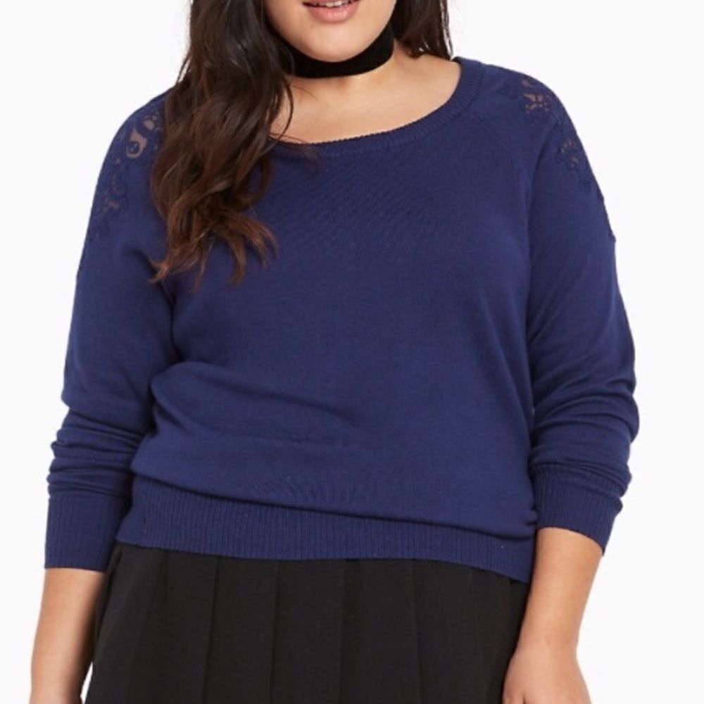Torrid Navy Blue Lace Shoulder Sweater